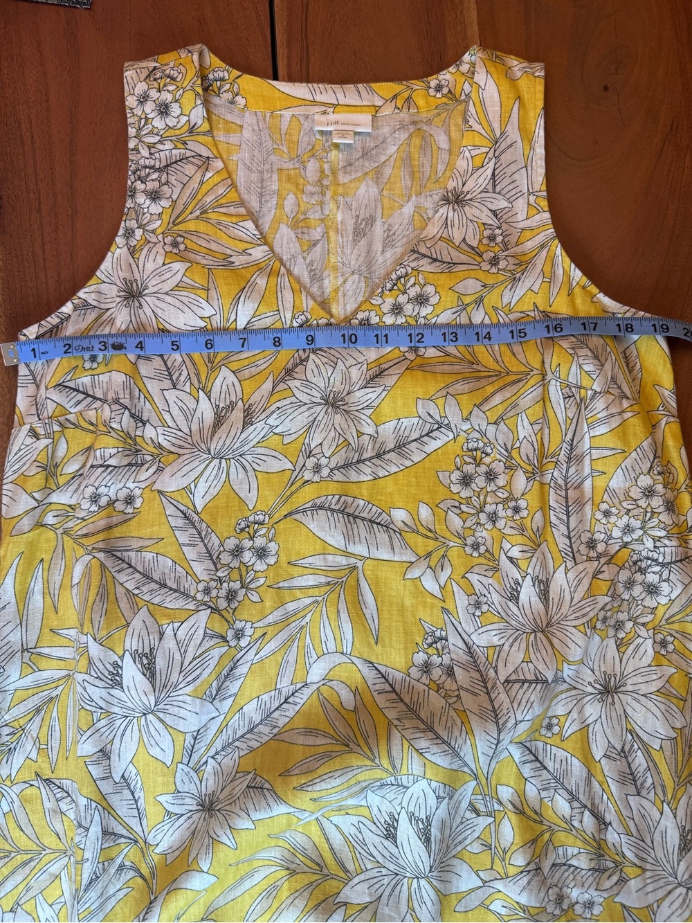 J. Jill 100% Linen Tropical Maxi Dress Yellow Floral Sleeveless Resort Dress - Picture 7 of 8